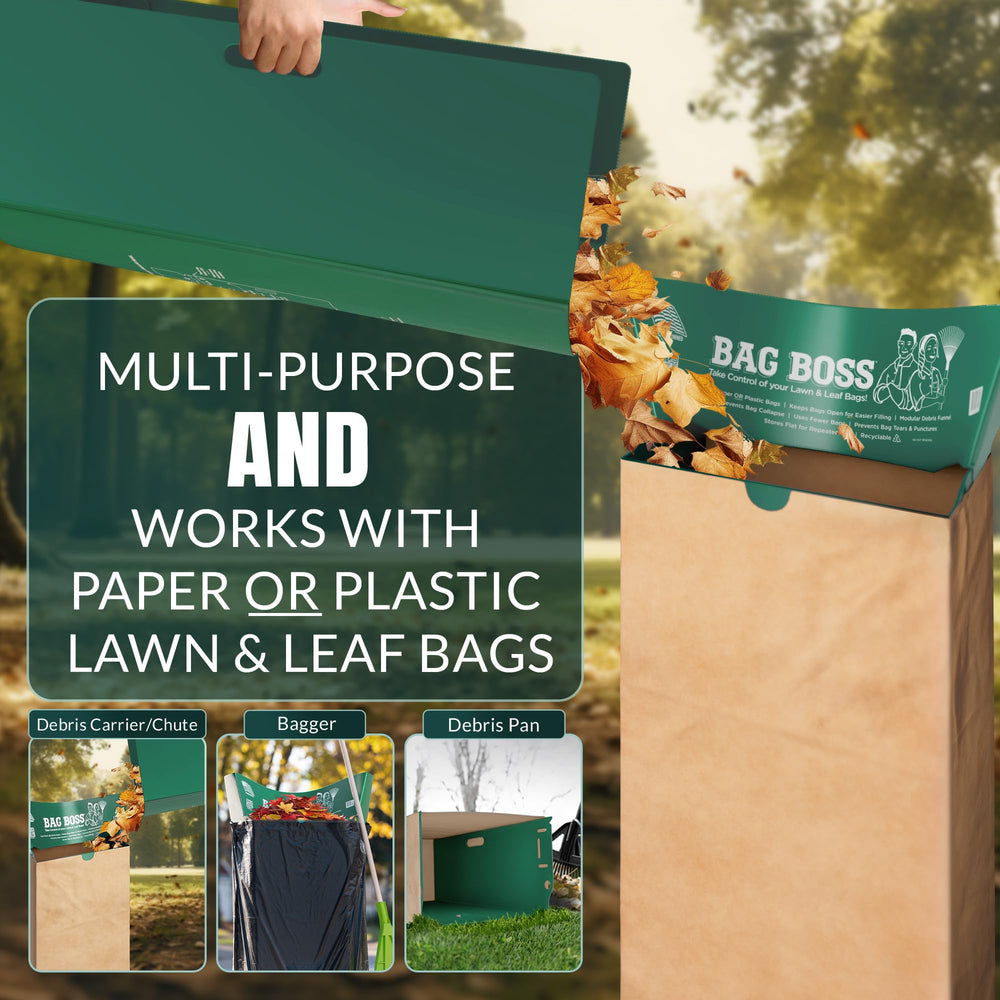 Bag Boss folded flat for compact storage hanging on a wall or rack
