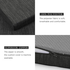 baibu cushion next to ruler illustrating 36x15x1.5 inch dimensions for correct fit