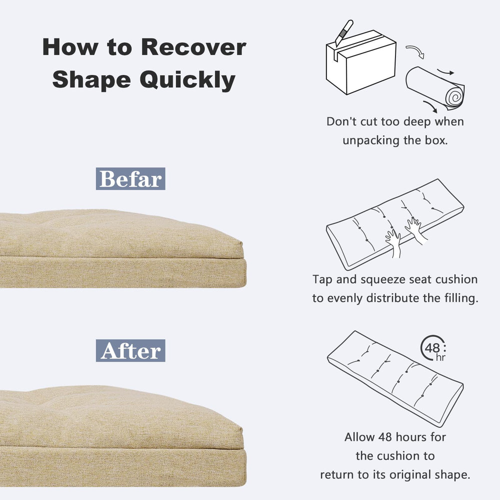 baibu packaged compressed cushion next to expanded cushion showing quick loft recovery