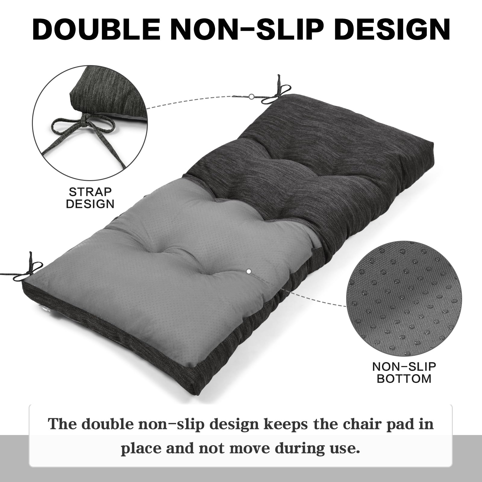 baibu tied straps securing cushion to bench to keep pad fixed in place