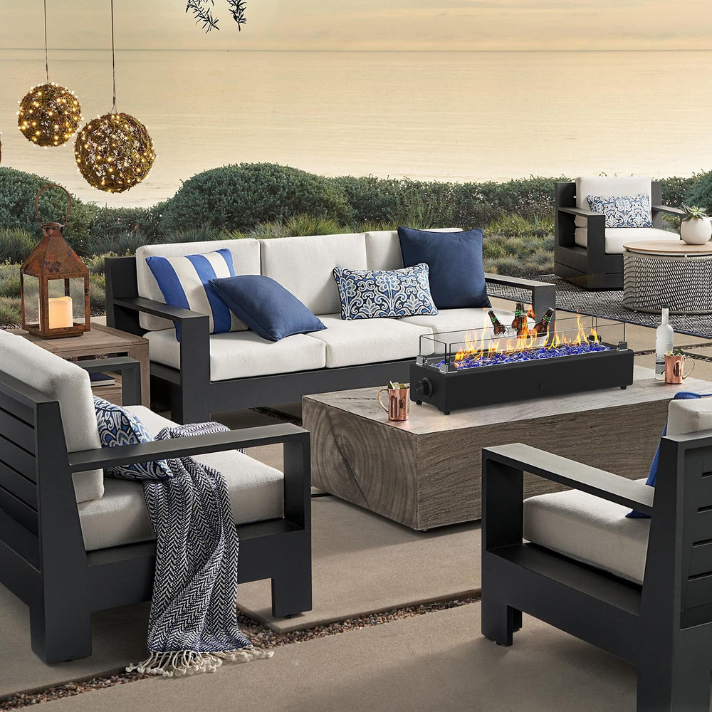 BAIDE HOME fire pit lit on backyard table at dusk benefit: creates warm outdoor ambiance