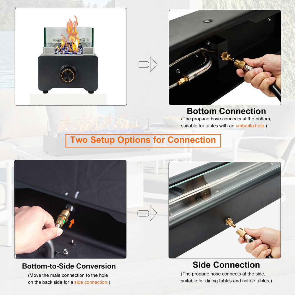 BAIDE HOME fire pit in use on dining table at night, creates warm focal point for gatherings