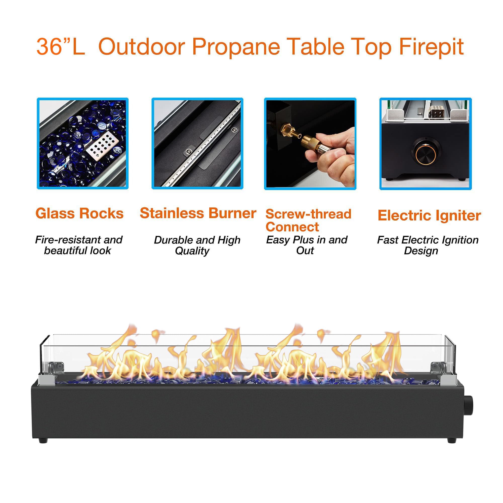 BAIDE HOME portable fire pit with 8ft hose and rain cover for easy transport