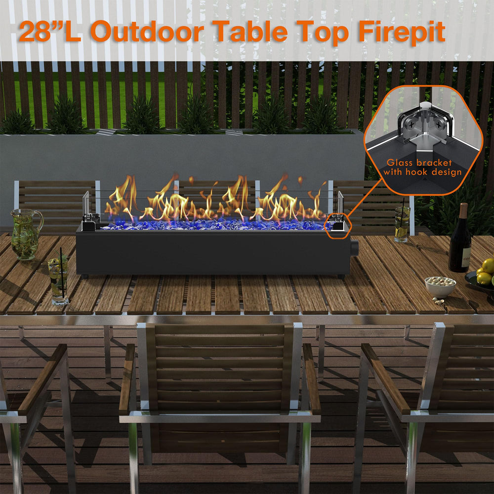 BAIDE HOME tabletop fire pit on patio table next to chair benefit: size and scale for balanced placement