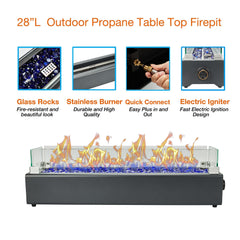 BAIDE HOME stainless-steel burner detail with glass rocks, ensures even flame distribution and durability
