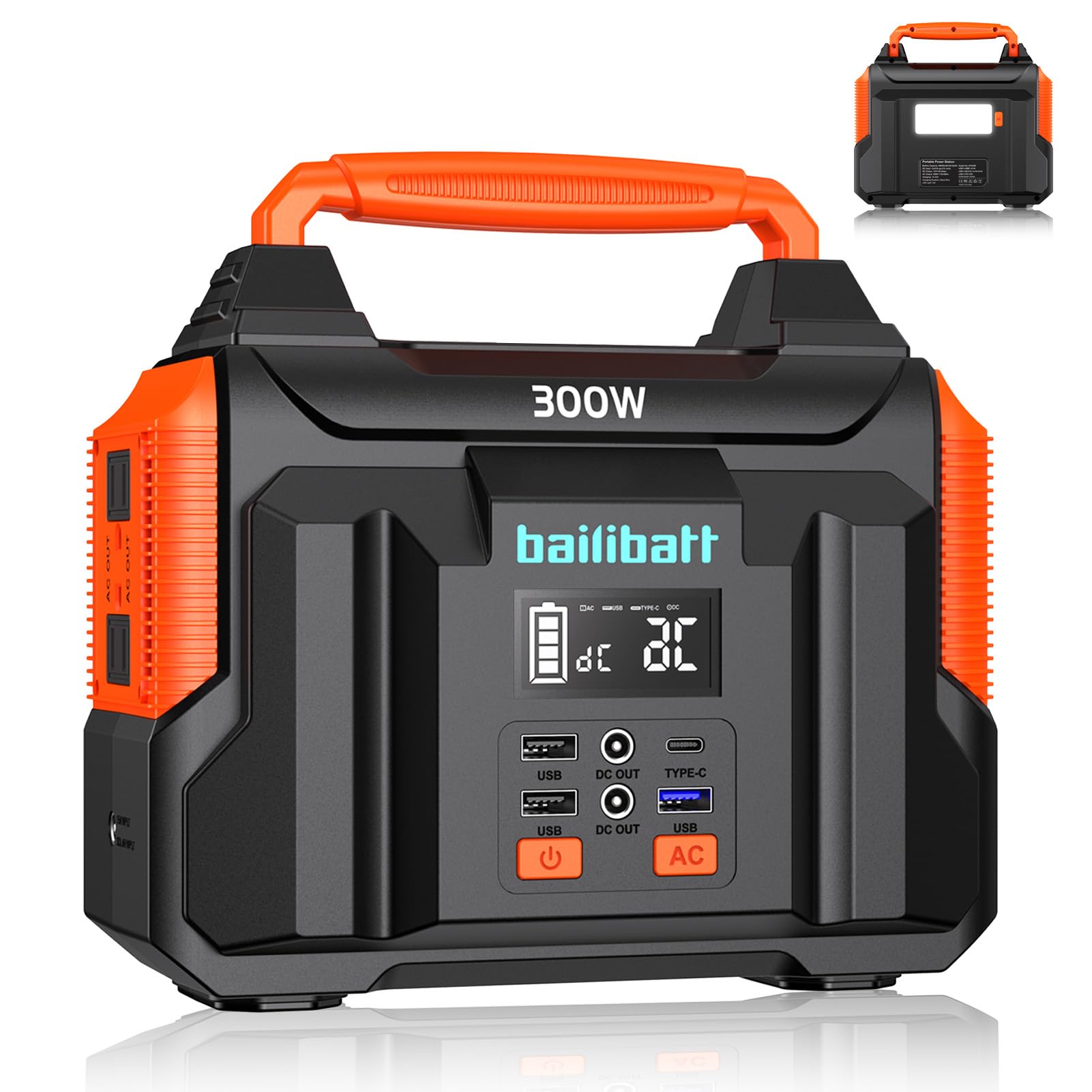 bailibatt front view of power station showing ports and compact design benefit portability