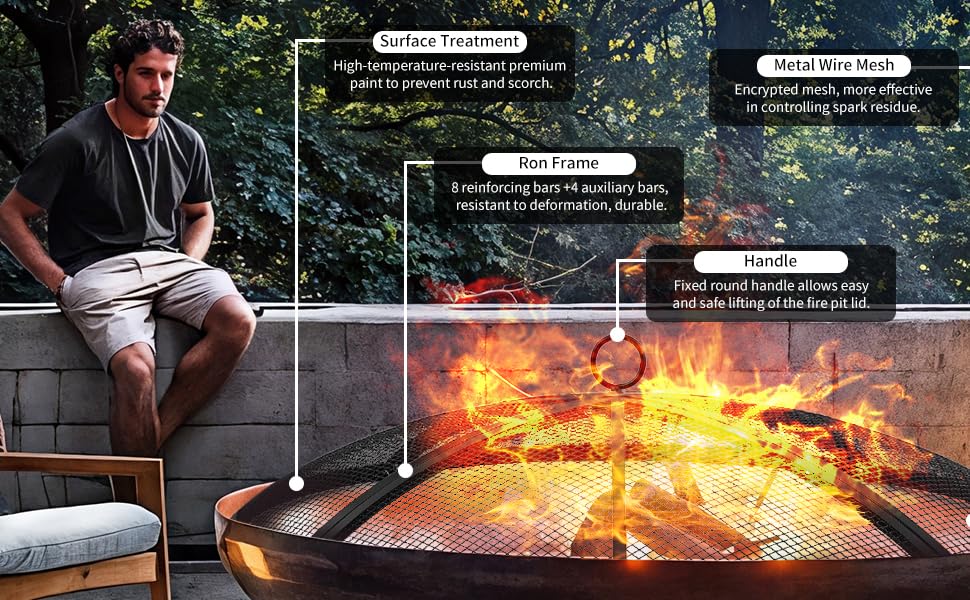 Baitedelai assembled on backyard fire pit showing contained embers and cozy ambiance