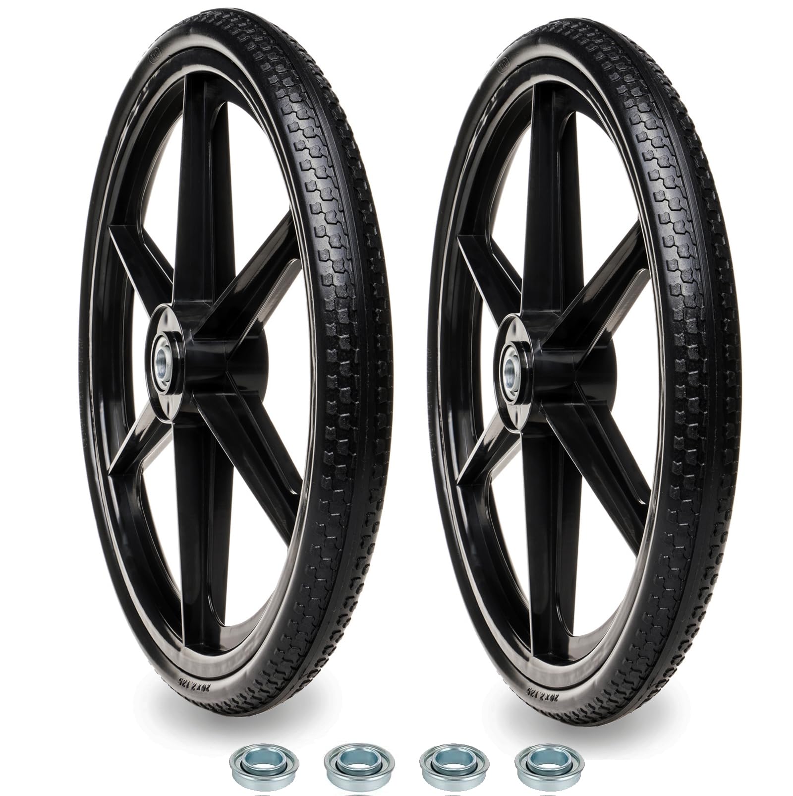 BAIVE BW front view of 20 inch flat-free wheel showing whole wheel and hub, durable replacement