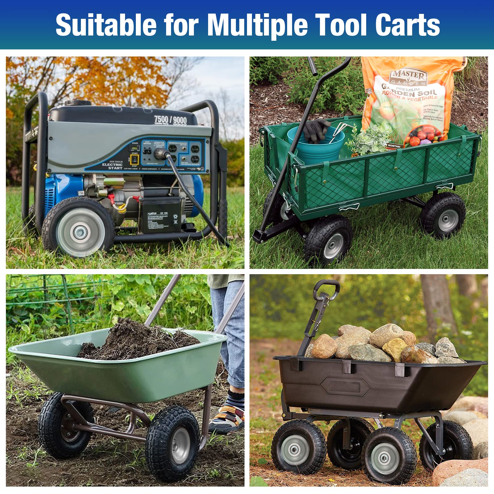 BAIVE BW garden cart fitted with wheel set showing smooth, puncture-free transport