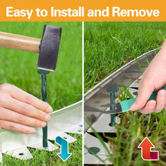 Bakulyor stakes securing artificial grass edge, reducing uplift risk