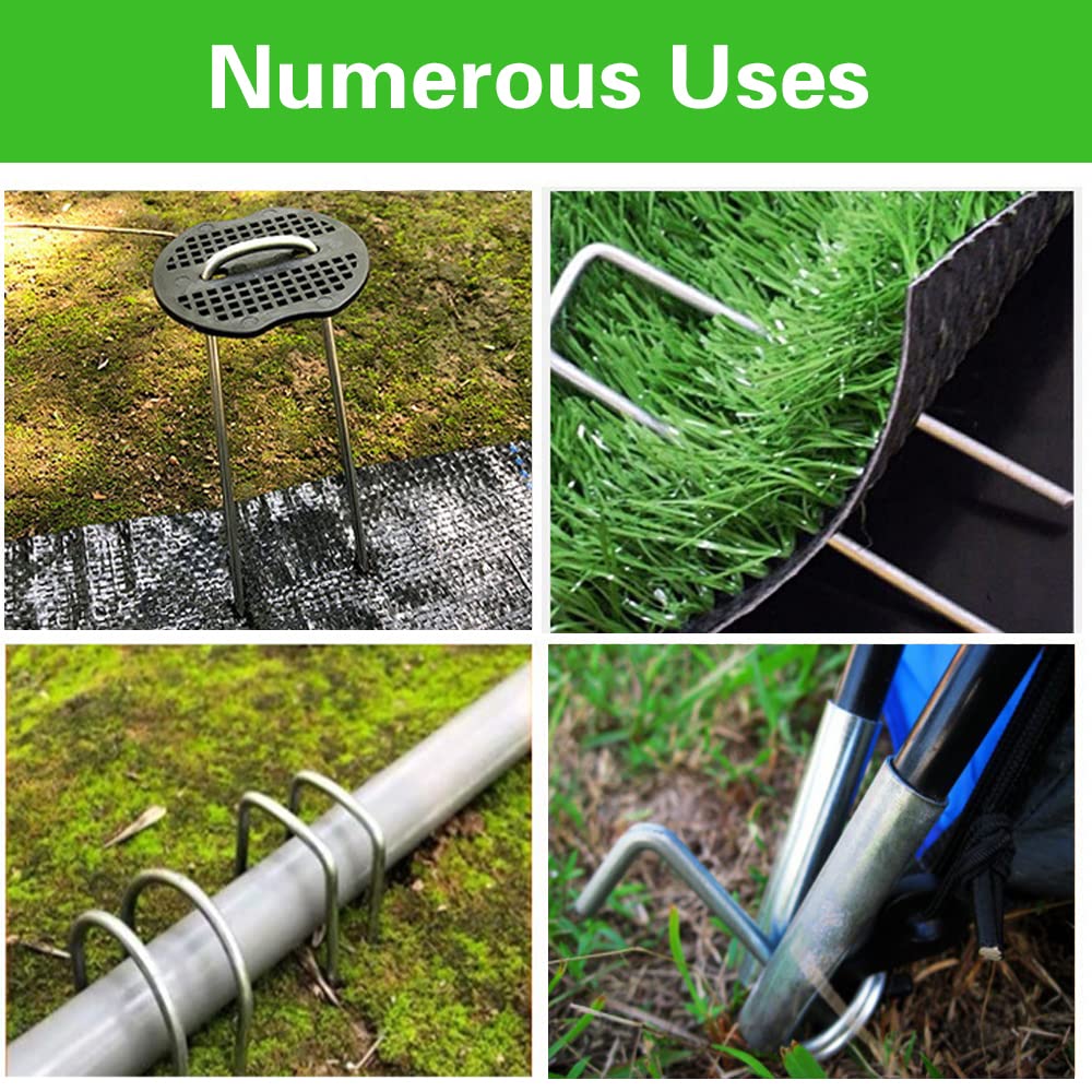 Bakulyor staples driven into soil showing depth and scale for stable anchoring