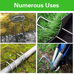 Bakulyor staples driven into soil showing depth and scale for stable anchoring