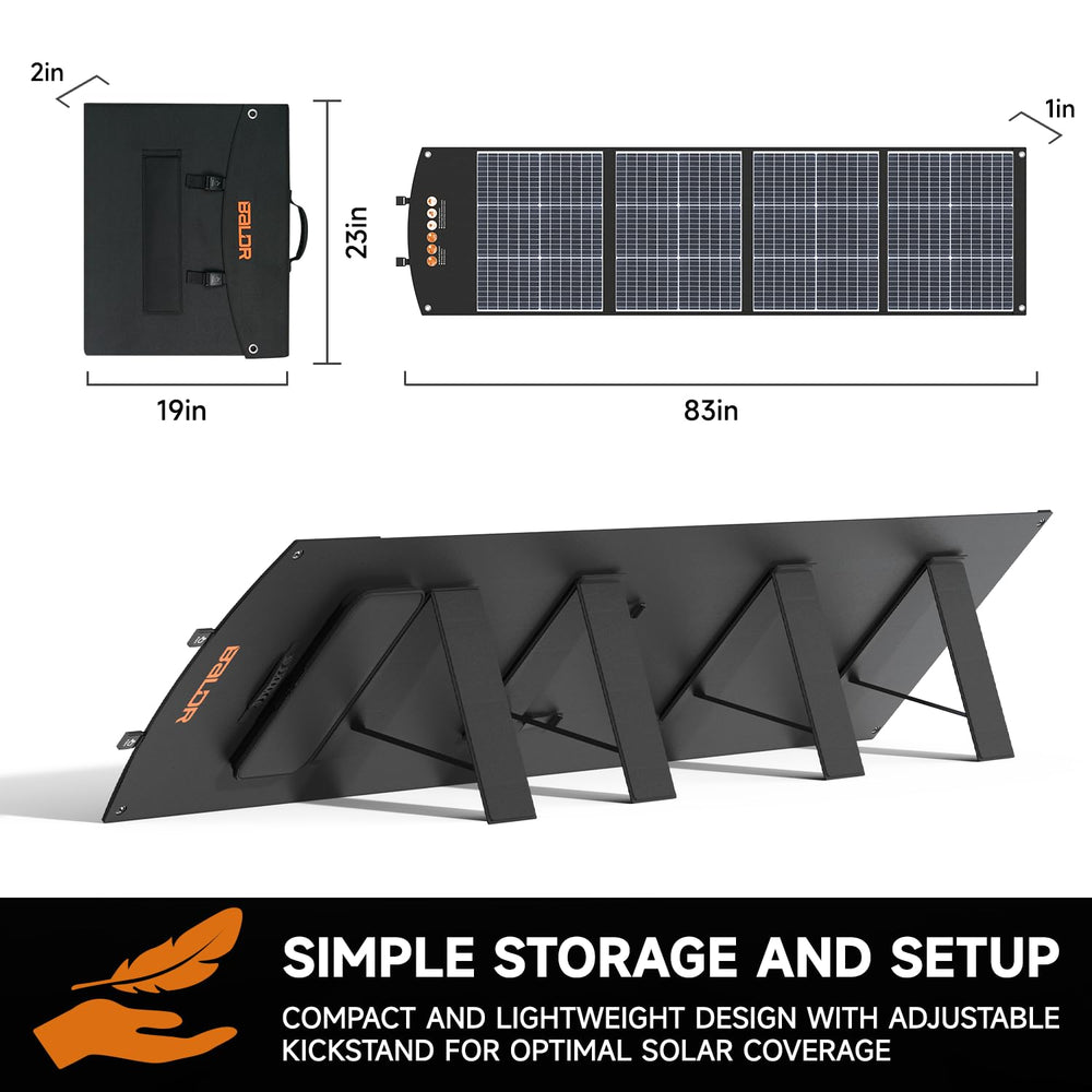 BALDR set up at a campsite powering lights and devices for convenience