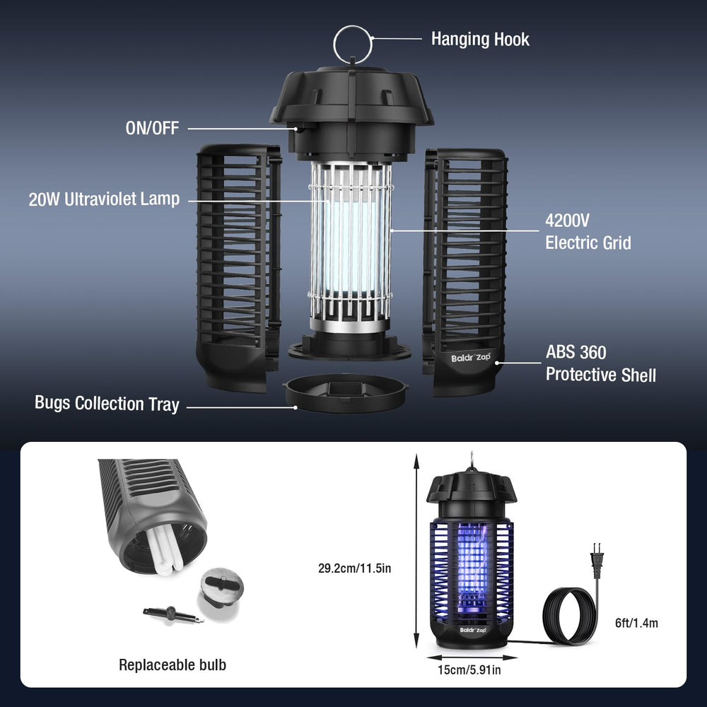 Baldr hung over a patio during evening, offering weatherproof insect control for gatherings