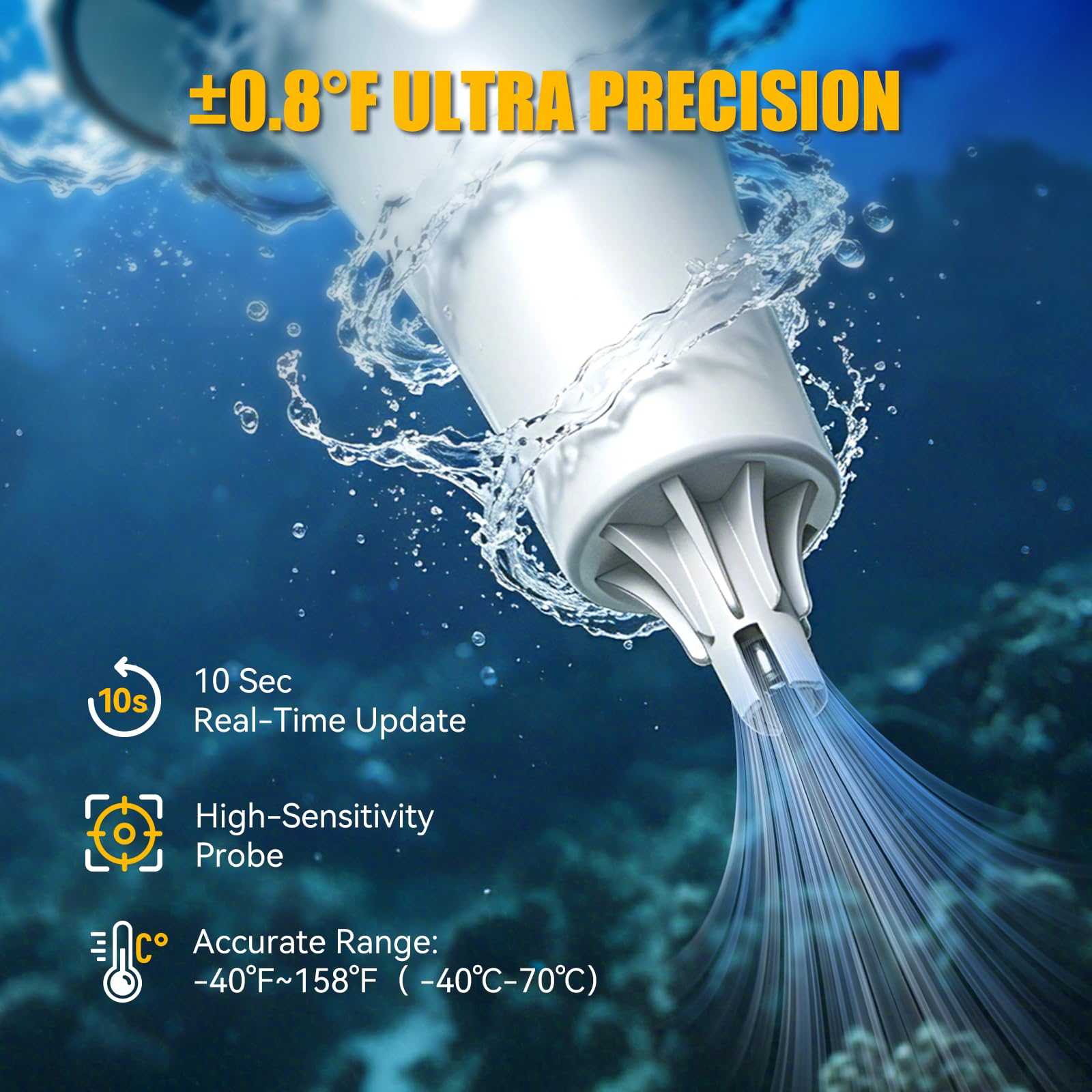 BaldrTherm sensor floating in a hot tub showing practical spa temperature monitoring