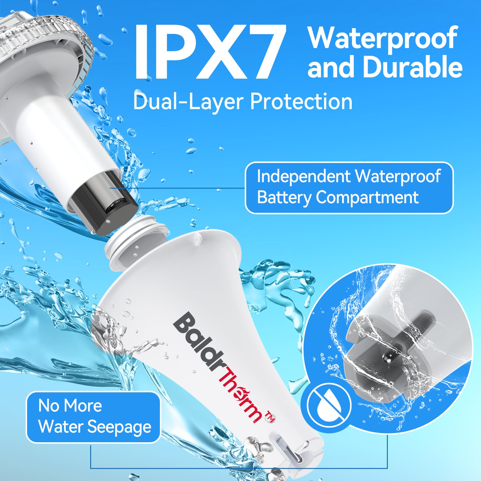 BaldrTherm waterproof seal detail highlighting IPX7 protection and long-term reliability