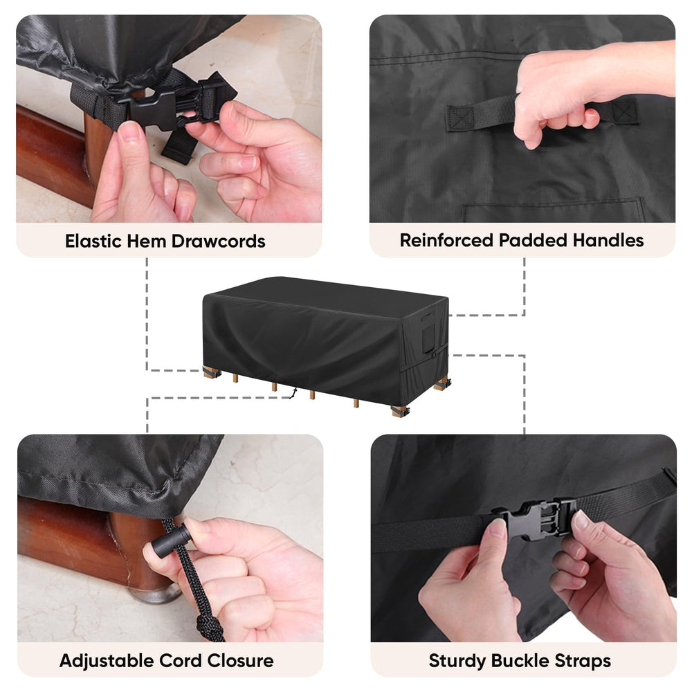 BALEINE cover fitted on rectangular patio table keeping furniture dry