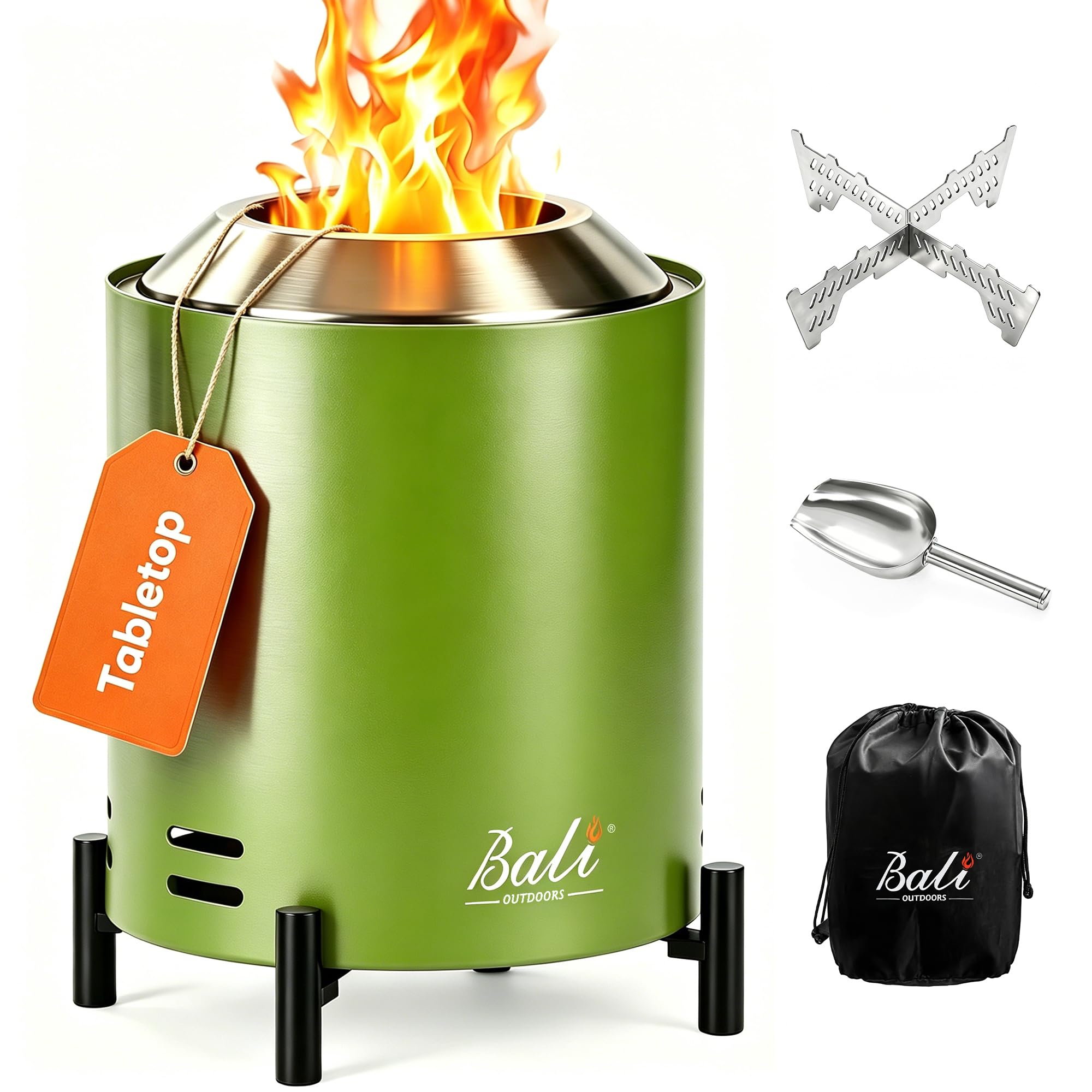 BALI OUTDOORS front view showing compact smokeless tabletop fire pit and durable finish