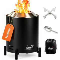 bali outdoors front view tabletop fire pit shows compact stainless steel and ambiance
