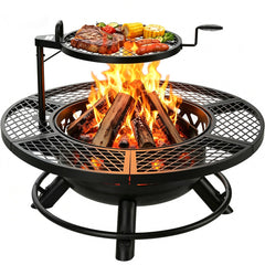 BALI OUTDOORS front view showing full fire pit and flame for welcoming ambiance