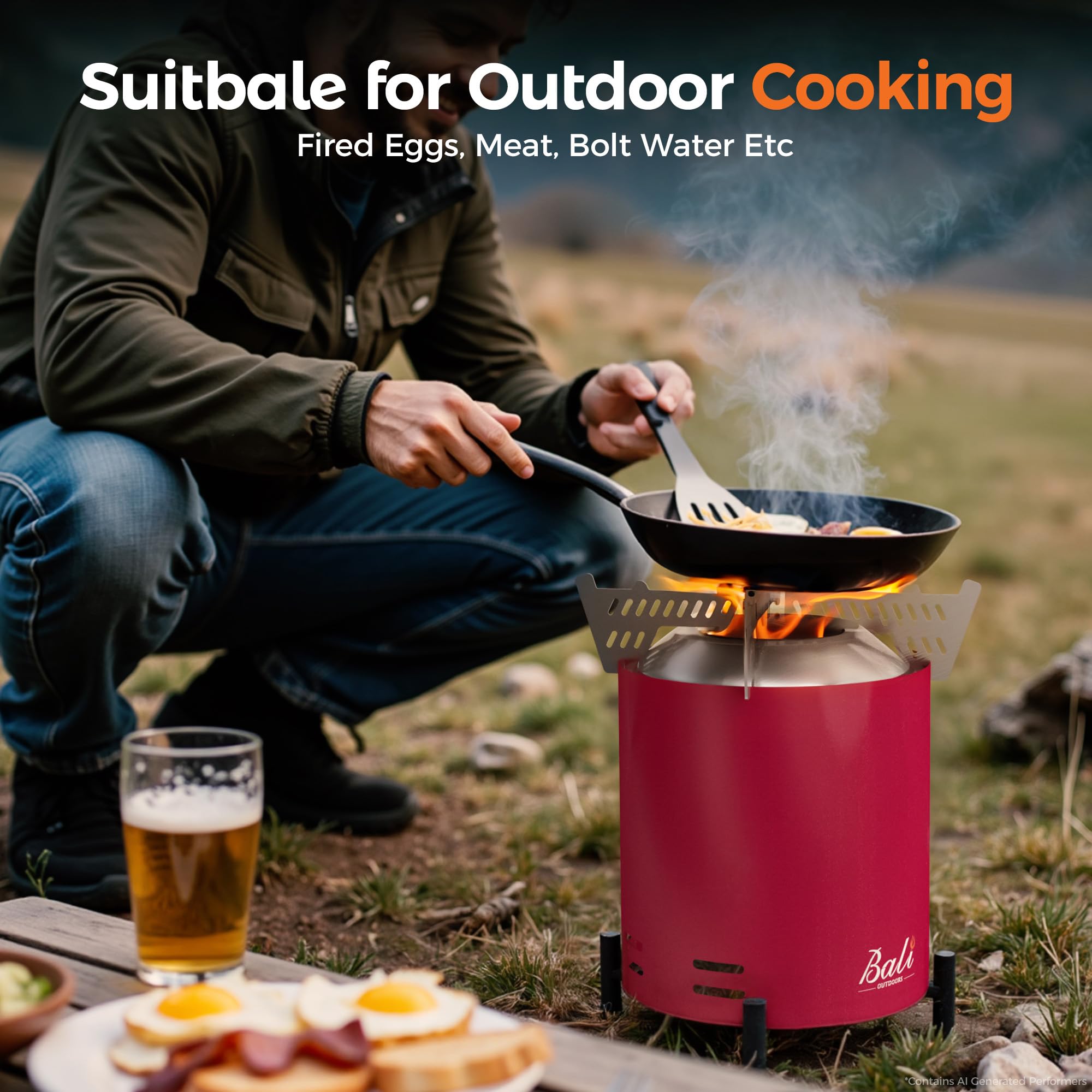 BALI OUTDOORS stove rack with small pot in use enabling simple outdoor cooking
