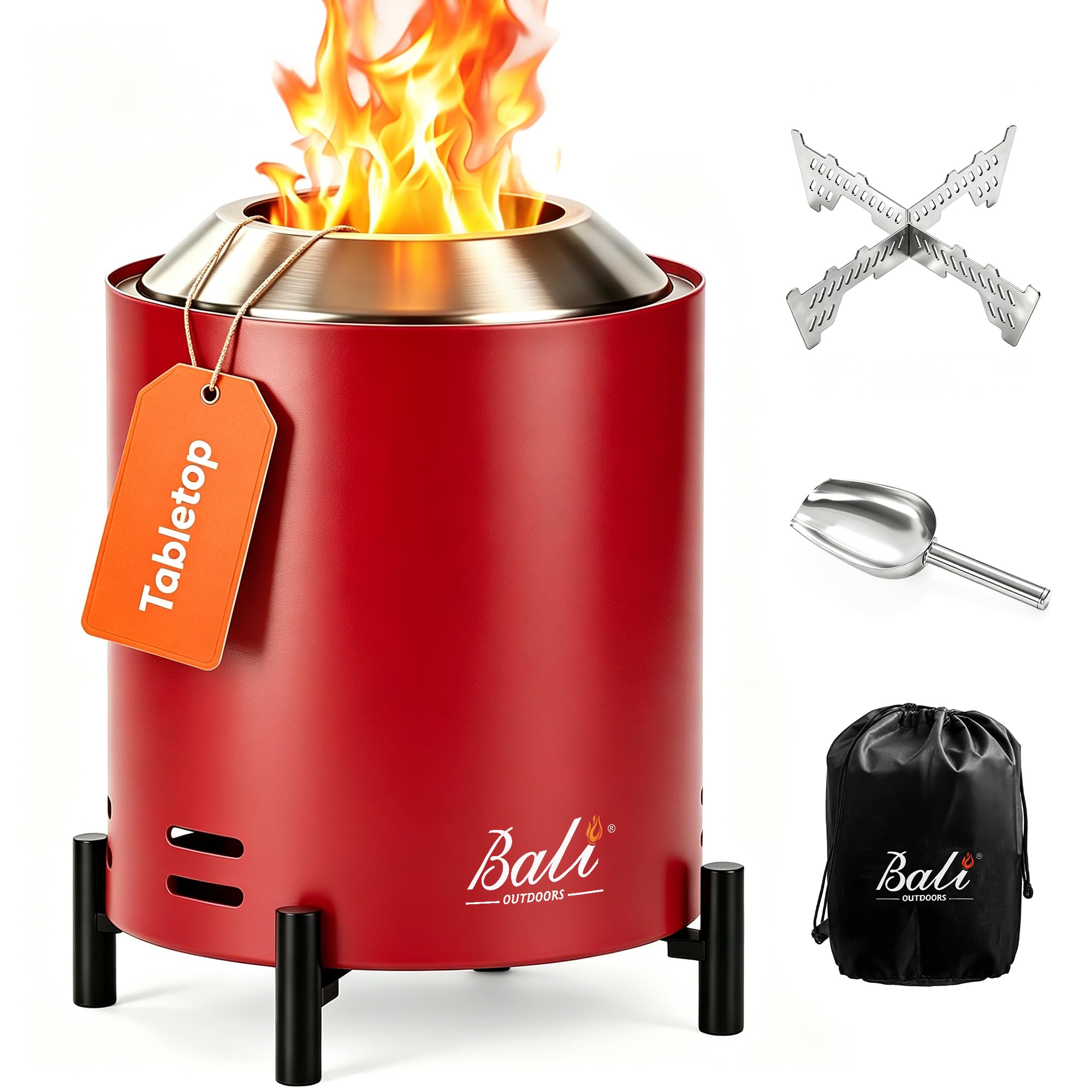 BALI OUTDOORS tabletop fire pit front view showing compact design and portability