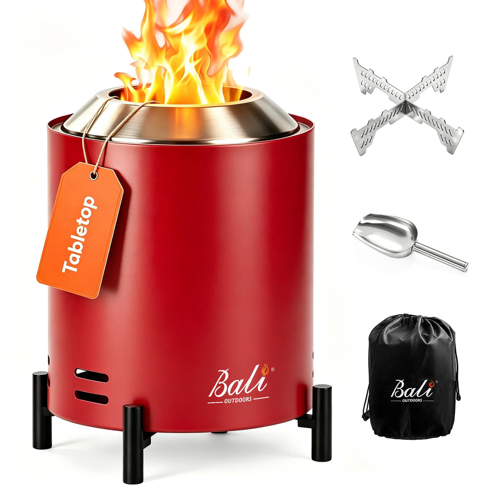 BALI OUTDOORS tabletop fire pit front view showing compact design and portability