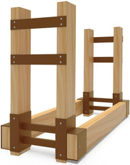 BALIE SPACE front view of brackets installed holding raised firewood, tidy storage benefit