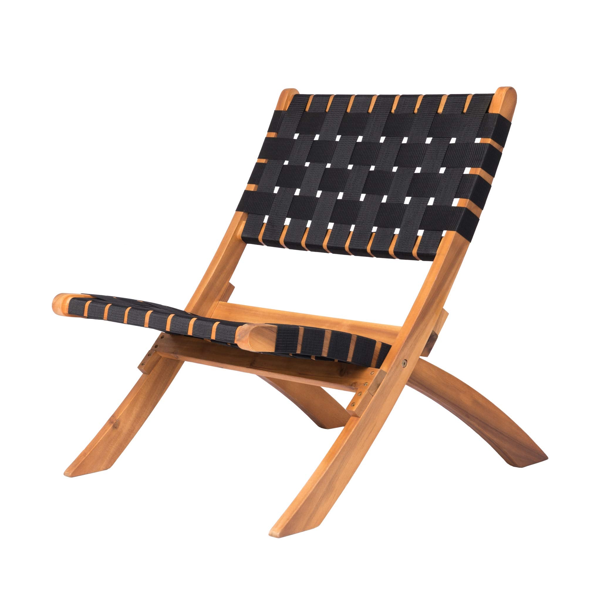 Balkene Home chair front view showing elegant acacia frame and black seat, durable comfort