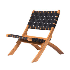 Balkene Home chair front view showing elegant acacia frame and black seat, durable comfort