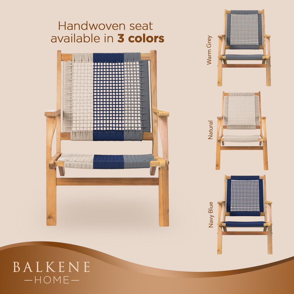 Balkene Home close-up of handwoven ecru cording seat highlighting quick-dry benefit