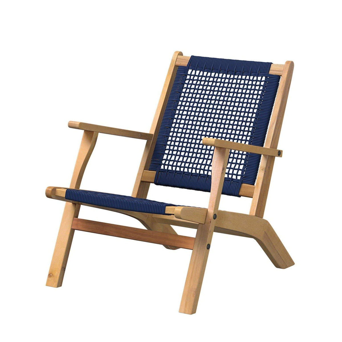 Balkene Home front view of Vega chair showing navy web seat and acacia frame benefit comfort