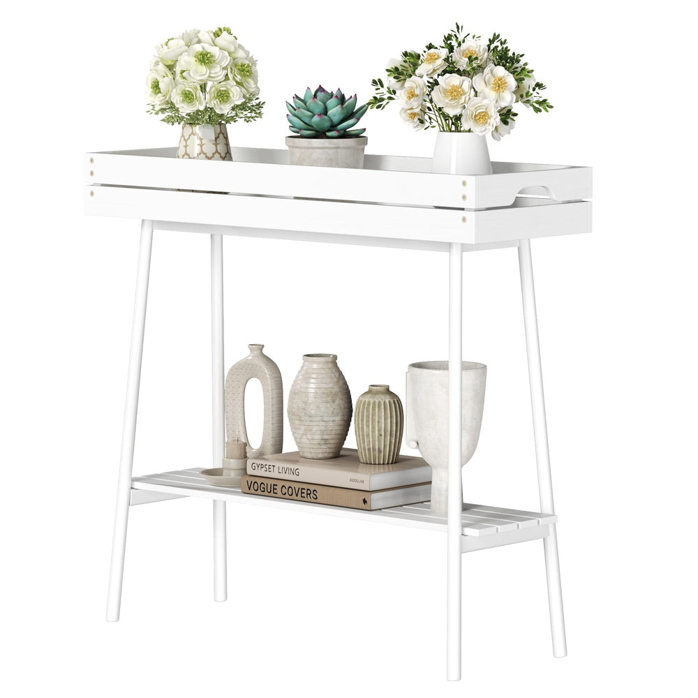 BAMBANG front view white plant stand showing compact, stylish display