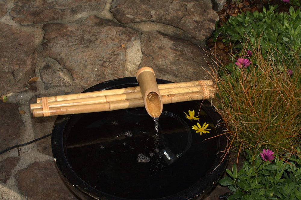 Bamboo Accents in garden patio lifestyle scene creating calming outdoor ambiance benefit