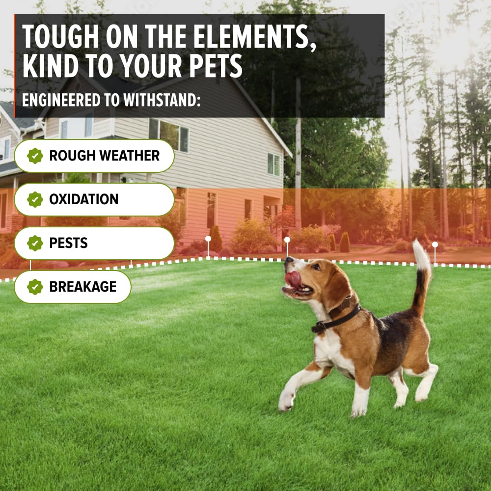 Bamboo Voyage backyard lifestyle shot with pet roaming safely inside marked boundary
