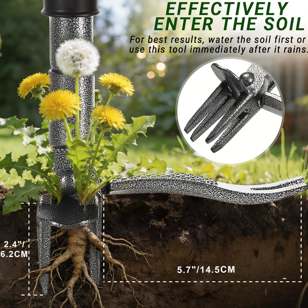 Bamda in use standing pull, displays back-friendly upright weeding benefit