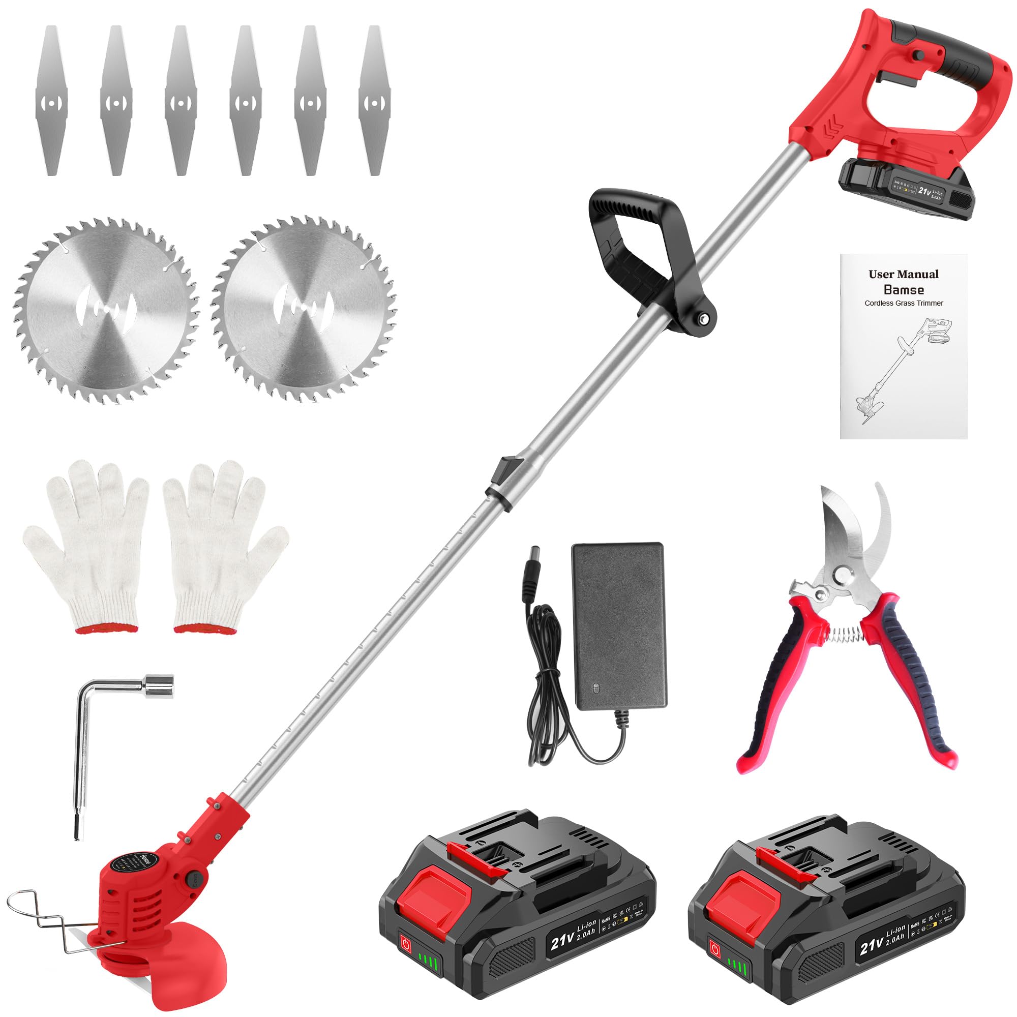 Bamse weed wacker front view showing compact cordless design and easy handling