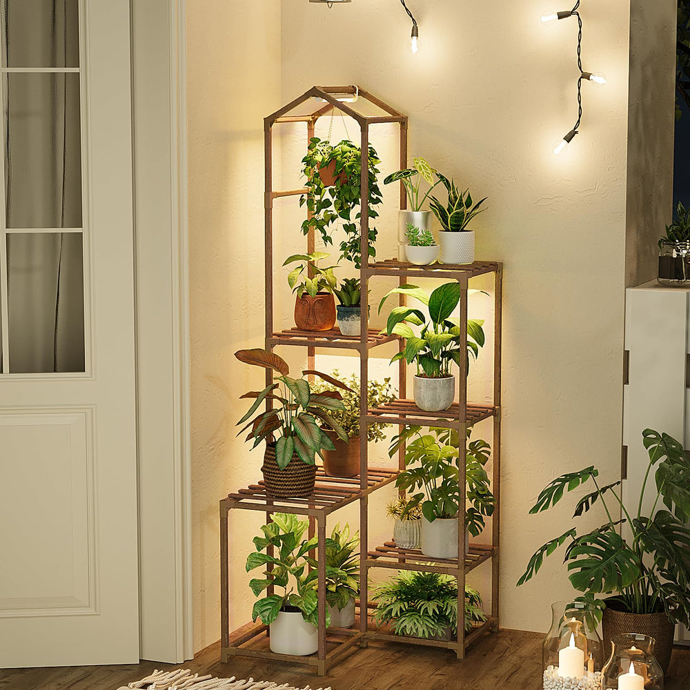 Bamworld estantería en salón decorado, crea ambiente y exhibe plantas