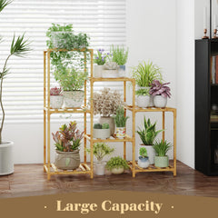 Bamworld close-up of bamboo shelf texture and wide 11.8-inch platform for pots