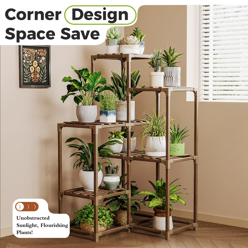 Bamworld plant stand placed in a living room corner maximizing floor space and display