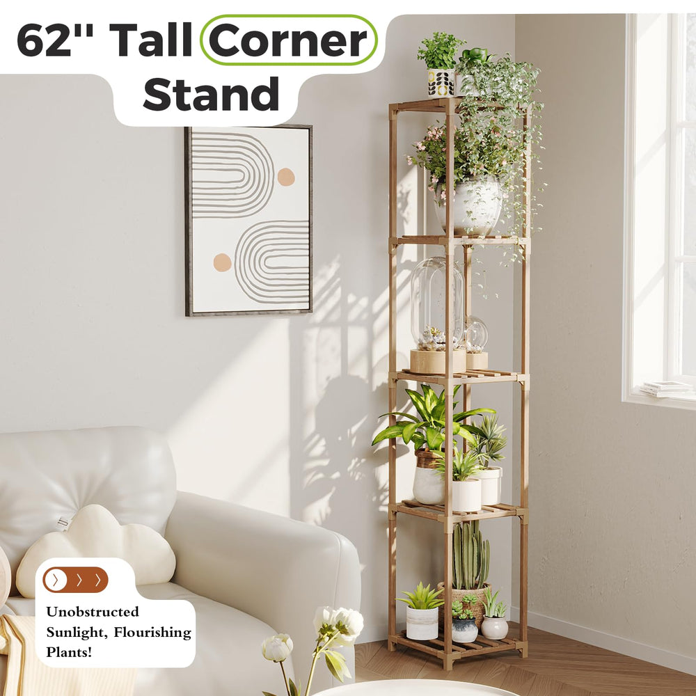 Bamworld corner-mounted stand in living room saving space and enhancing greenery