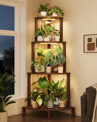 Bamworld front view of four-tier corner plant stand showing full height and silhouette