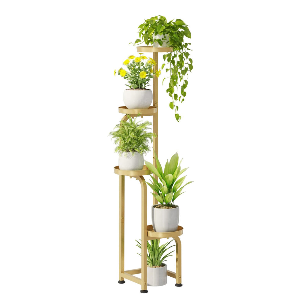 Bamworld front view of corner plant stand showing compact vertical footprint and neat display
