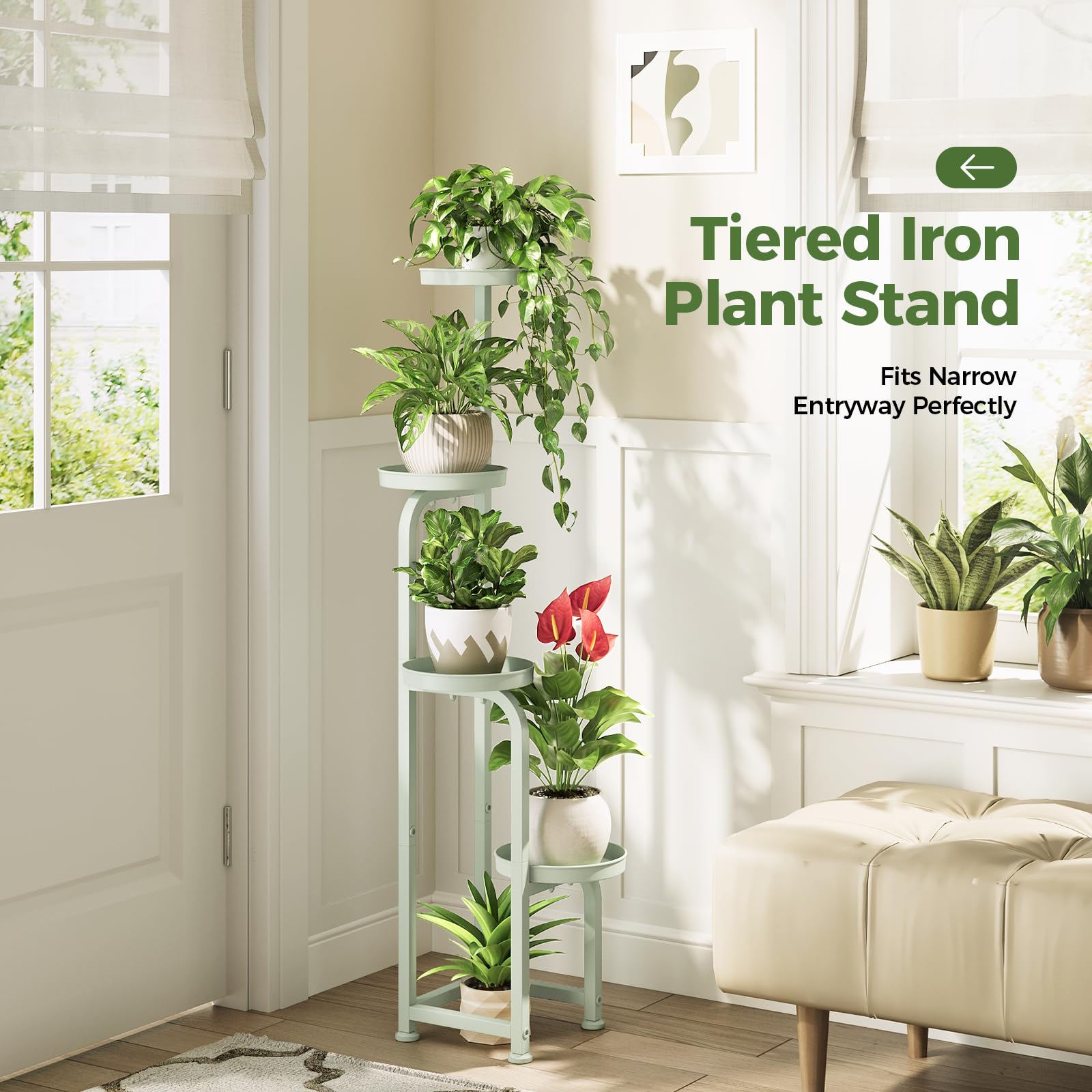 Bamworld stand beside potted plants to show scale and capacity for multiple pots
