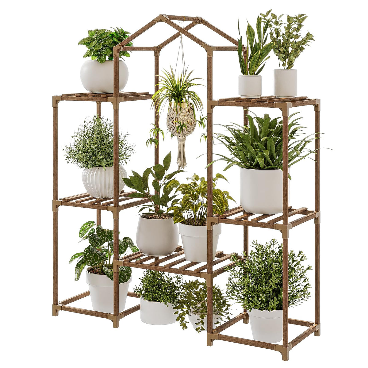 Bamworld front view of plant stand highlighting shape and storage benefits