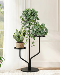 Bamworld front view of 3-tier plant stand showing compact vertical display and space saving