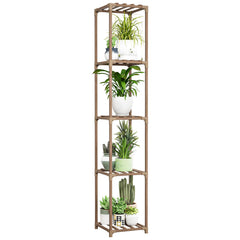 Bamworld front view of 5-tier plant stand showing organized plant display and stable shelves