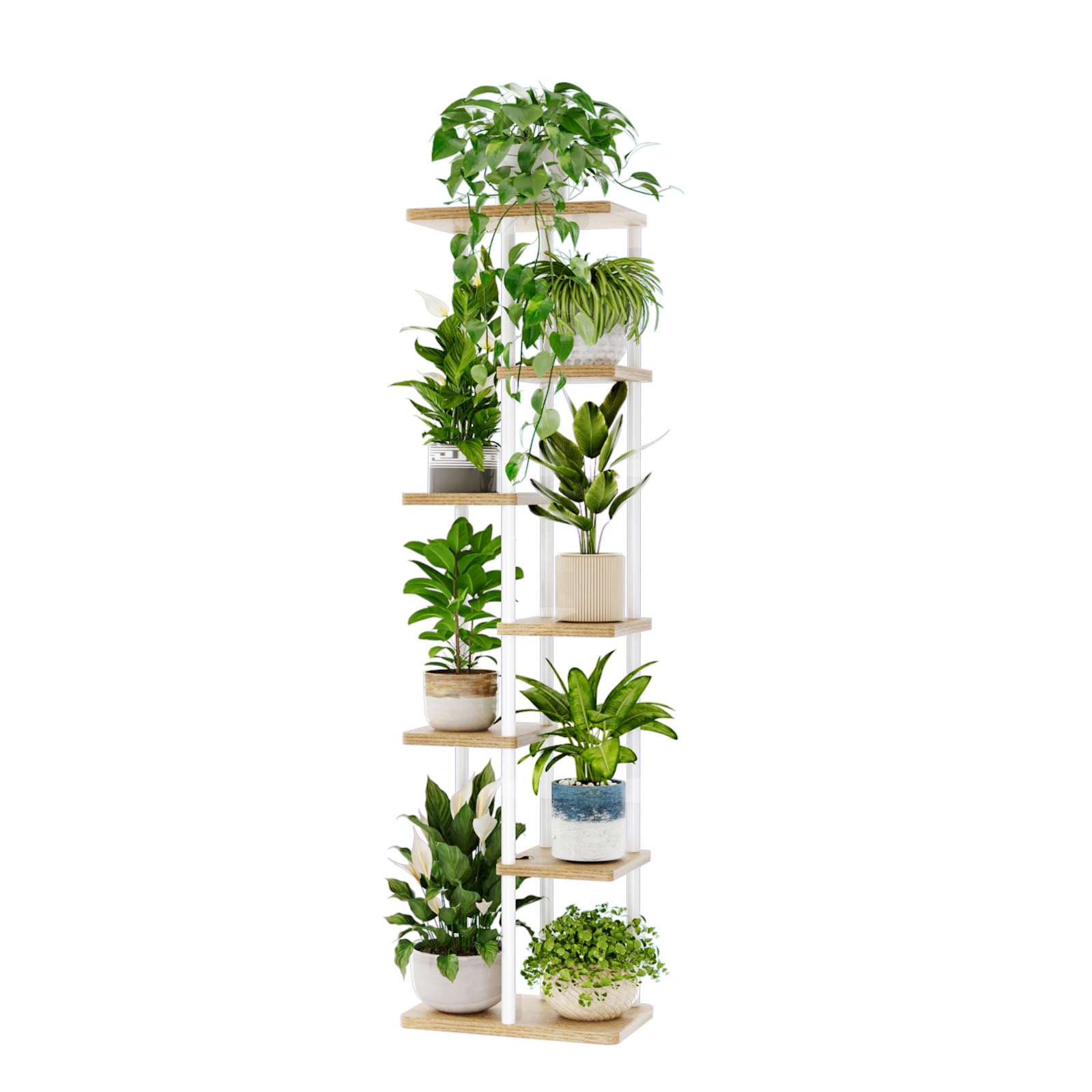 Bamworld front view of 7-tier white plant stand showing clean vertical display