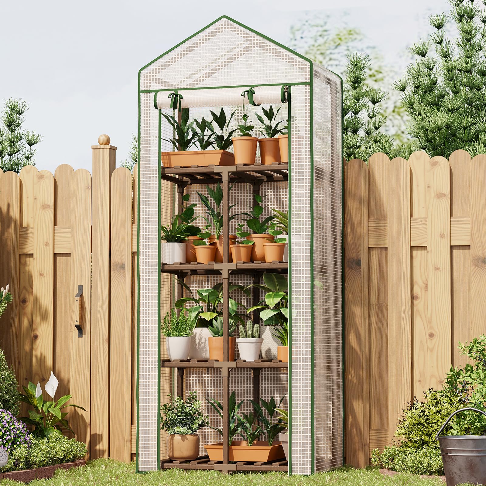 Bamworld front view assembled greenhouse showing full four-tier benefit