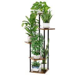 Bamworld front view corner plant stand showing vertical space saving